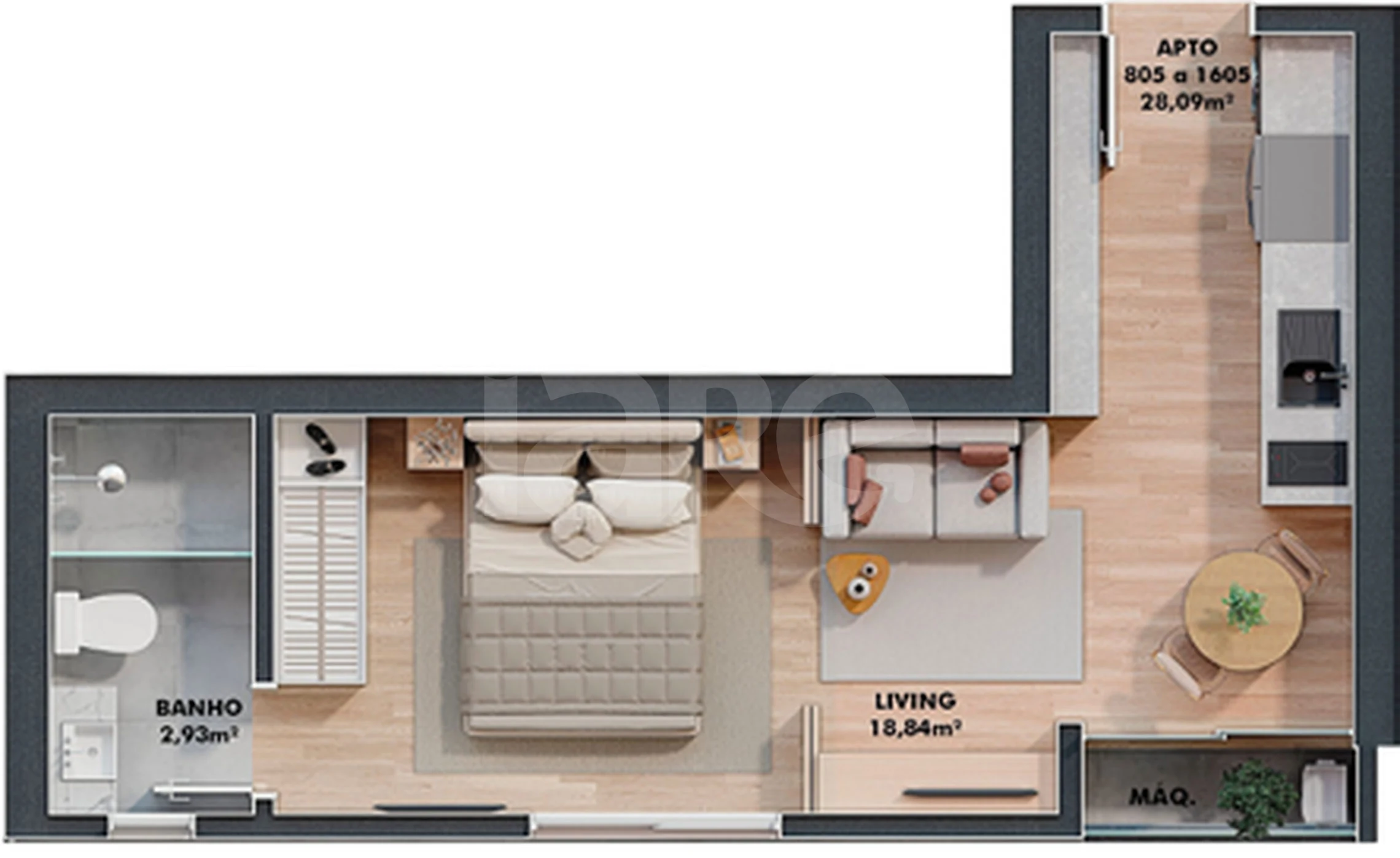 Planta — Studio 28,09 m²
