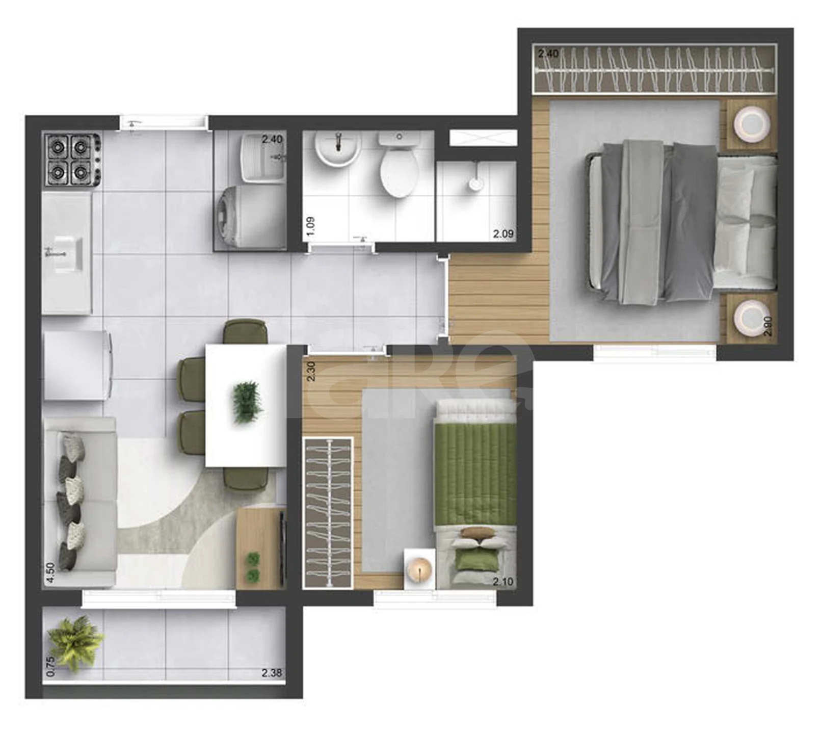 Planta — Apartamento 34,09 m²