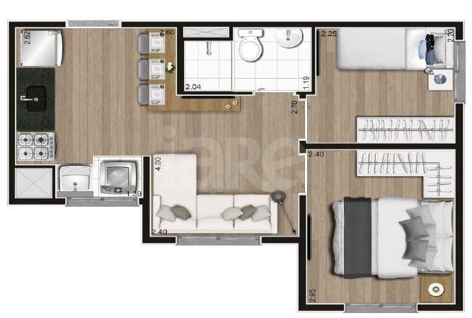Planta — Apartamento 32,8 m²