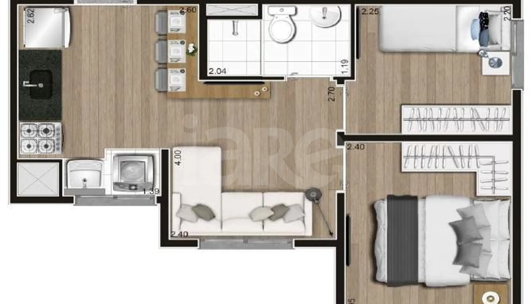 Planta — Apartamento 32,8 m²