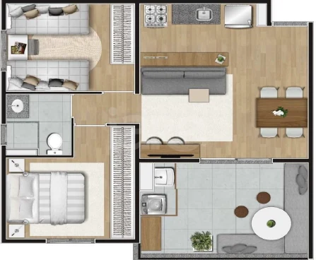 Planta — Apartamento 57,14 m²