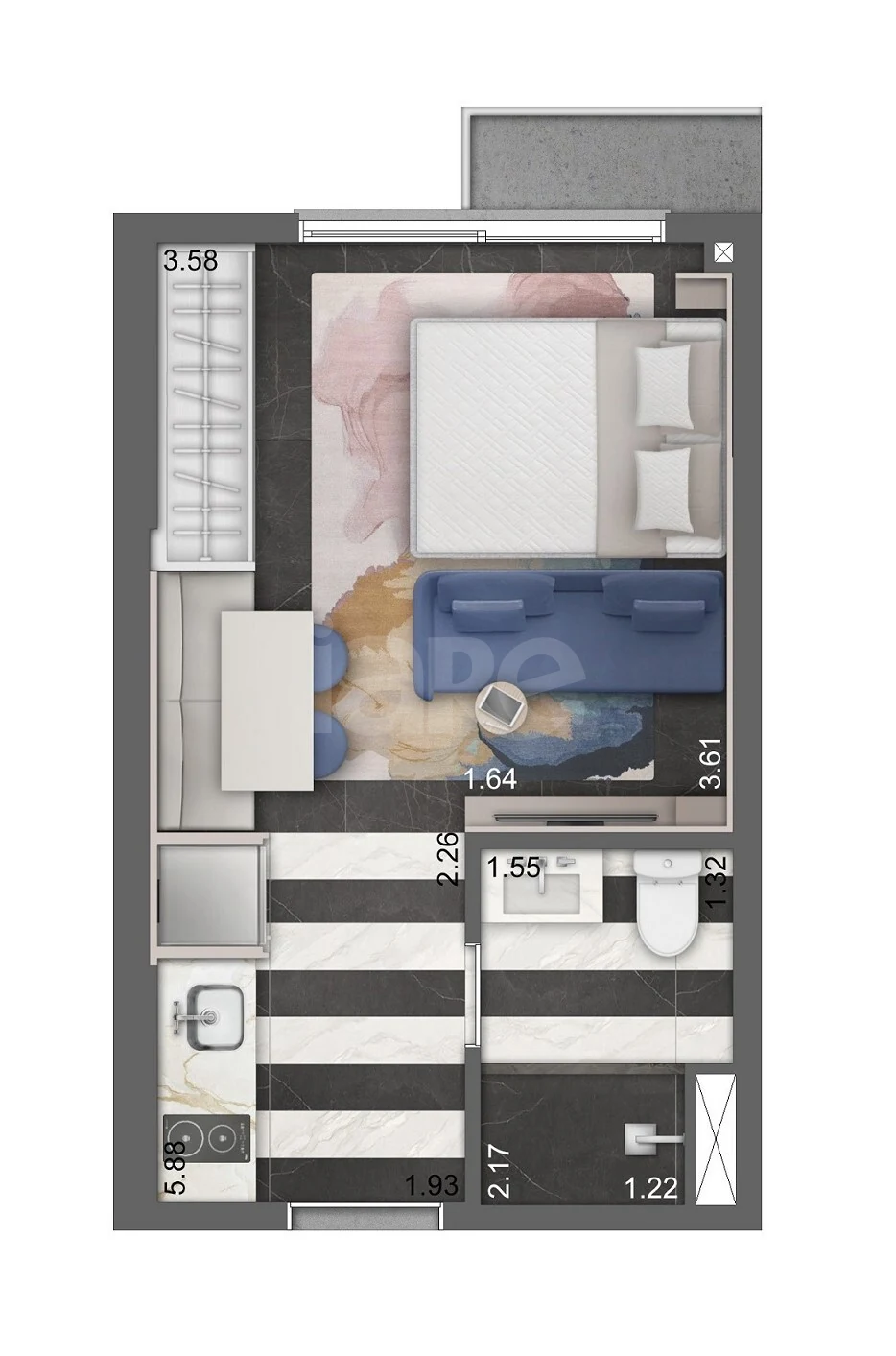 Planta — Studio 24,88 m²