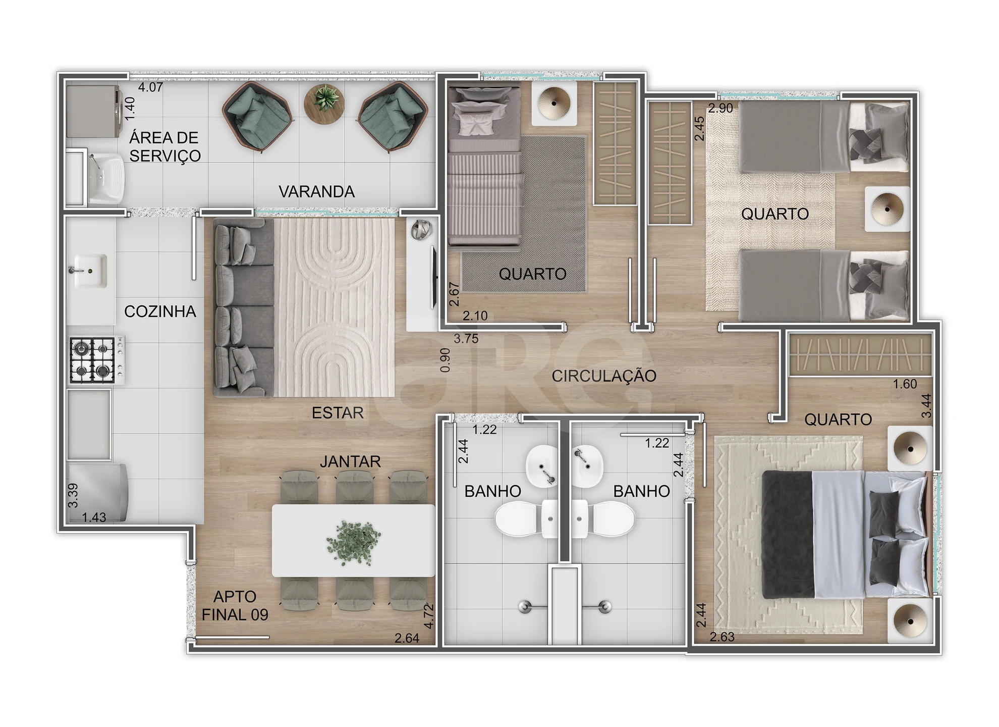 Planta — Apartamento 58,64 m²