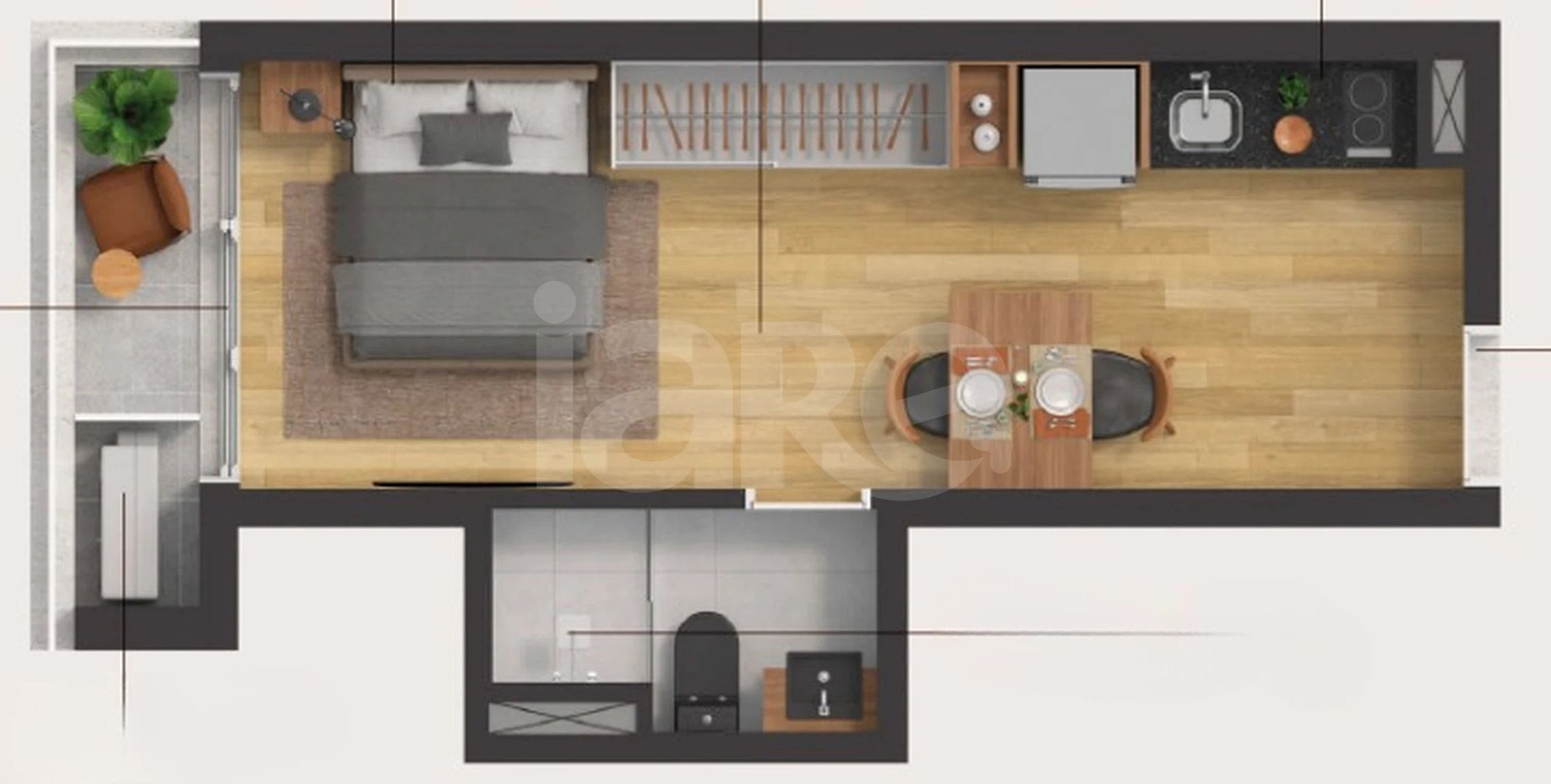 Planta — Studio 25,37 m²