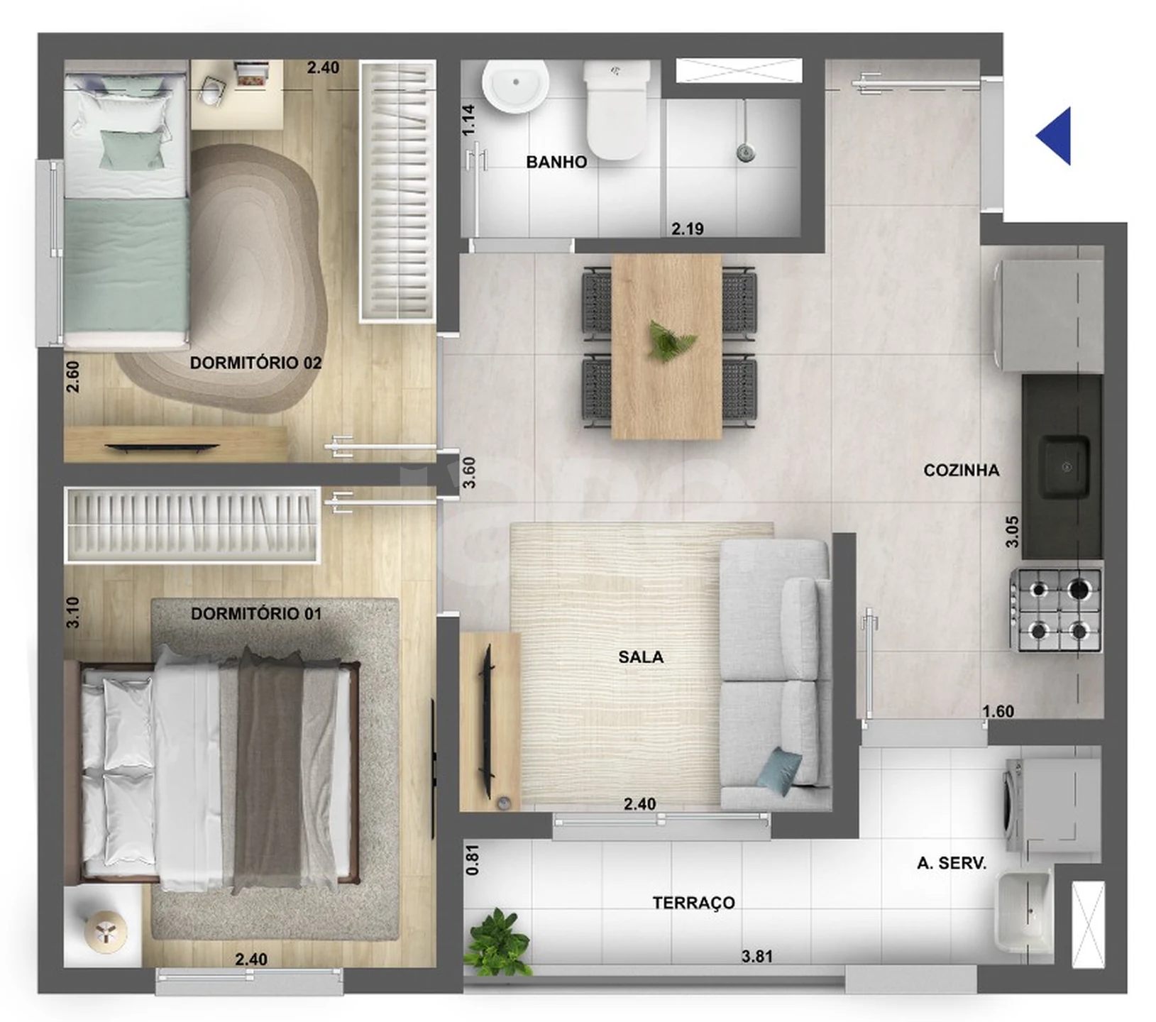 Planta — Apartamento 46 m²