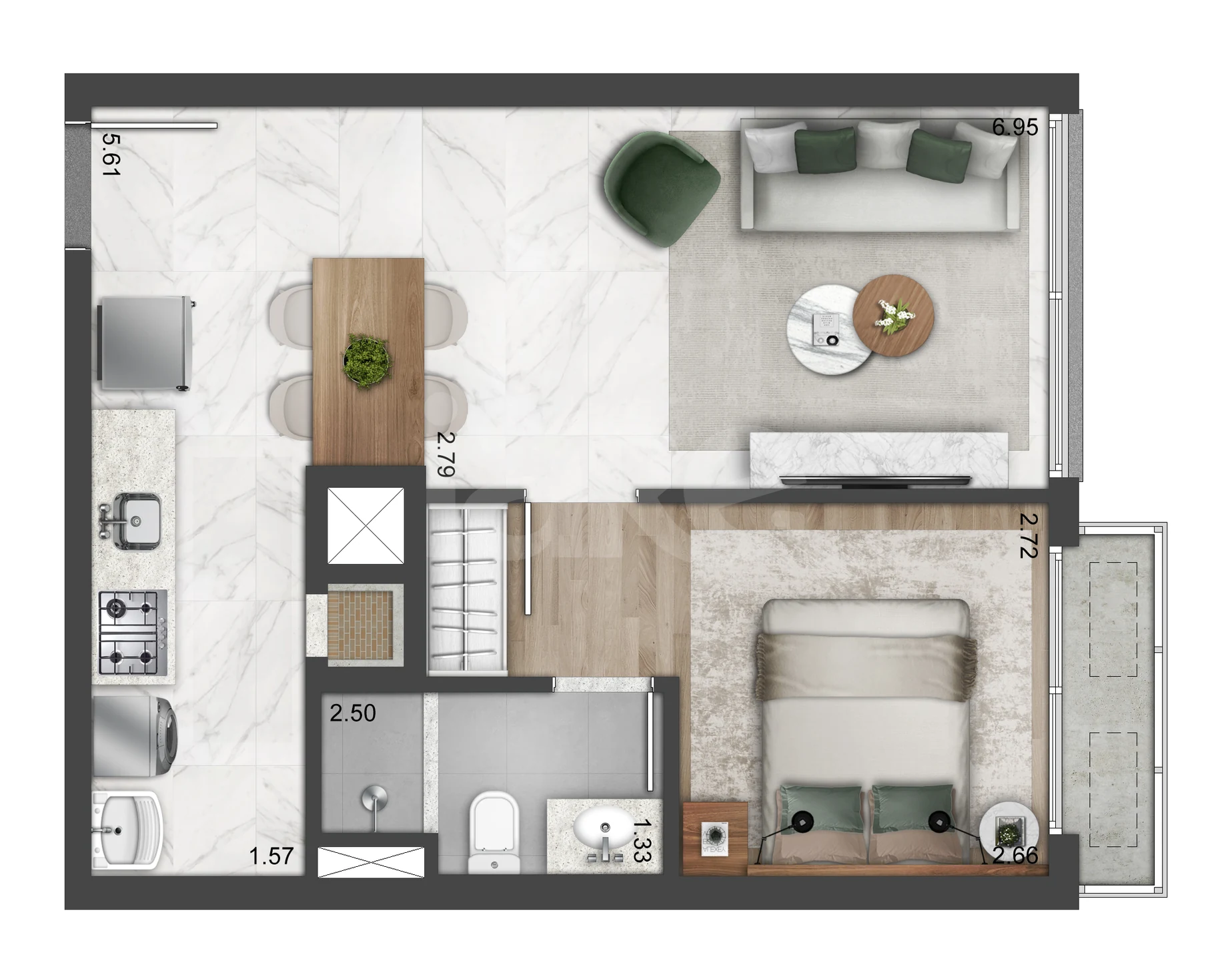 Planta — Apartamento 44,97 m²
