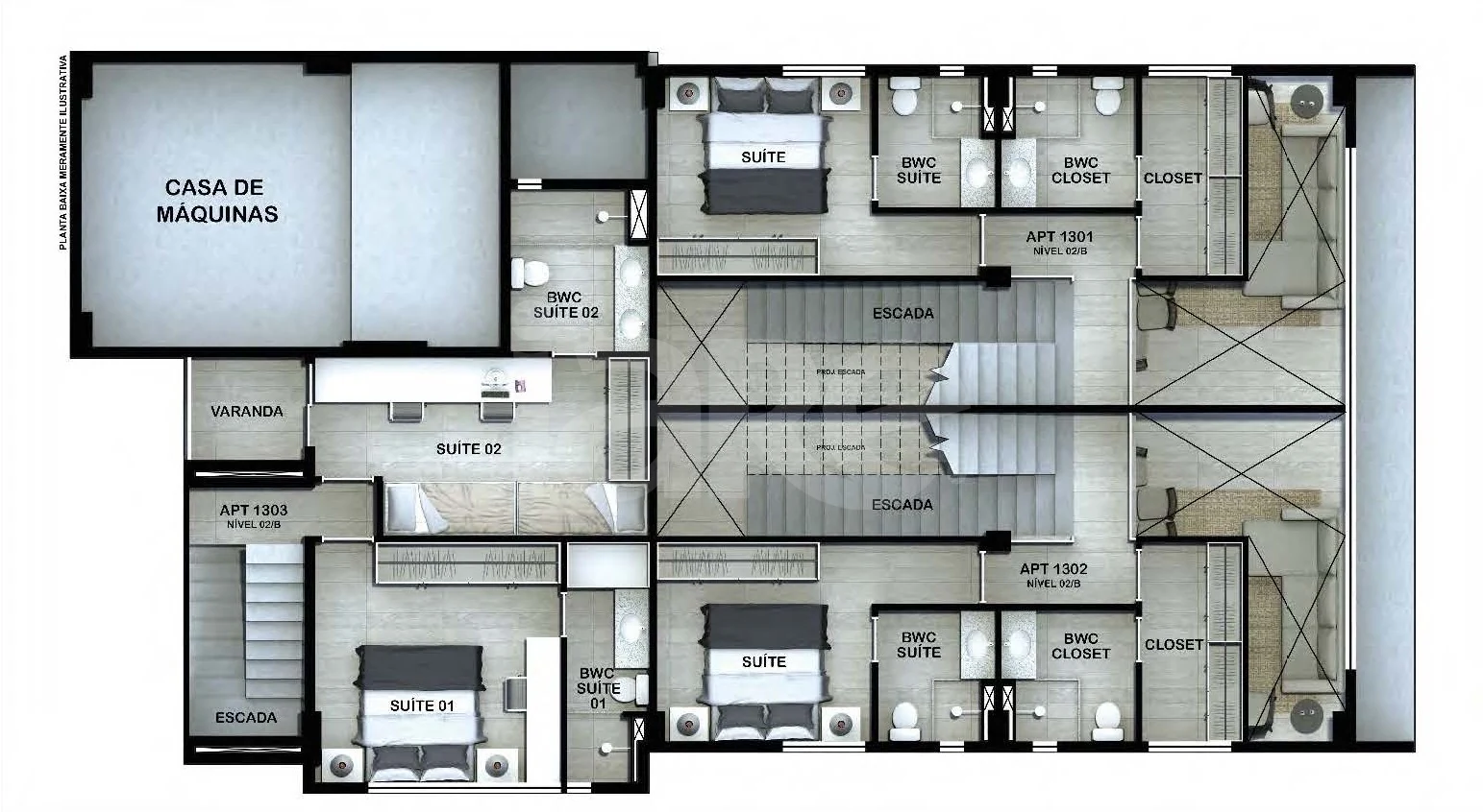 Planta — Pavimento 13 - triplex - intermediário