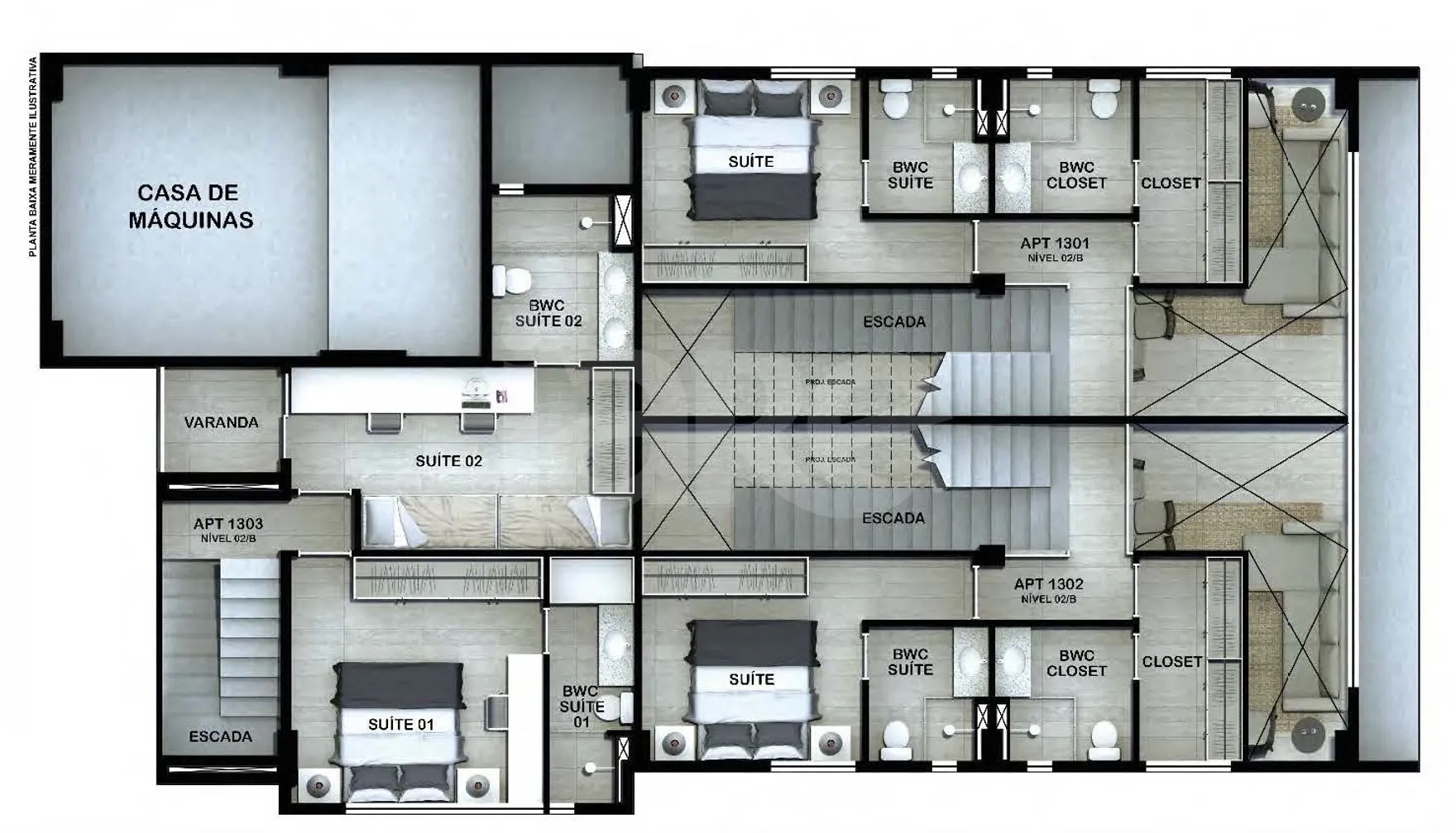 Planta — Pavimento 13 - triplex - intermediário