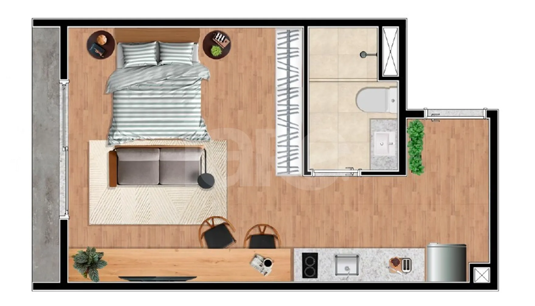 Planta — Studio 25,67 m²