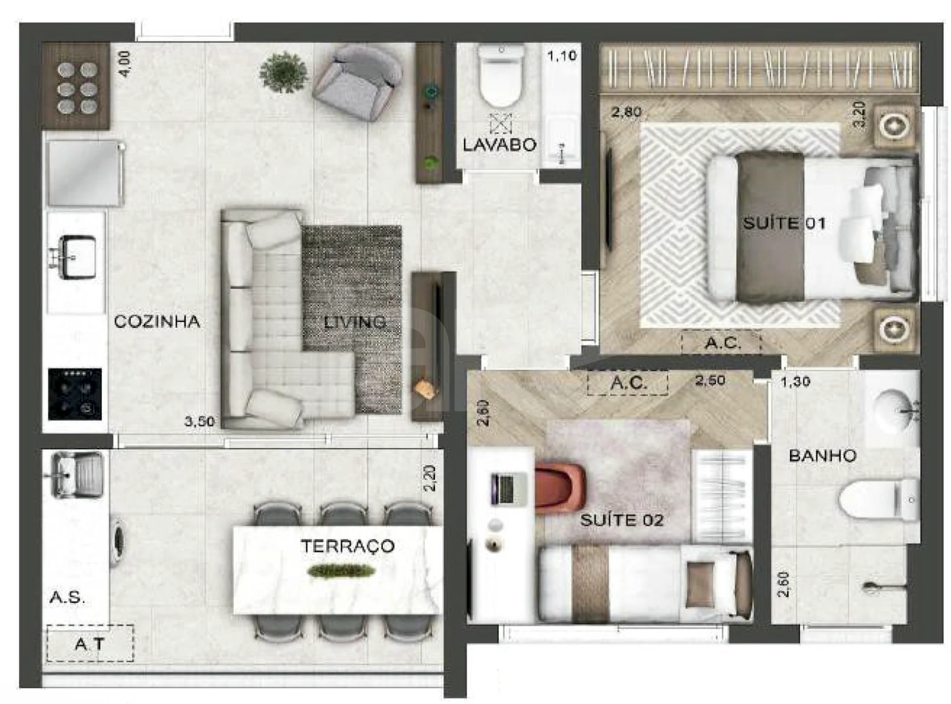Planta — Apartamento 52,05 m²