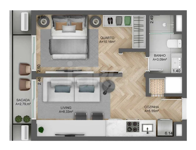 Planta — Apartamento 36,93 m²