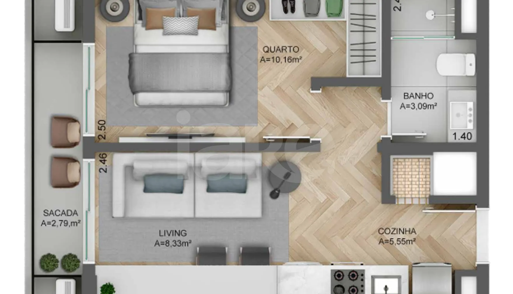 Planta — Apartamento 36,93 m²