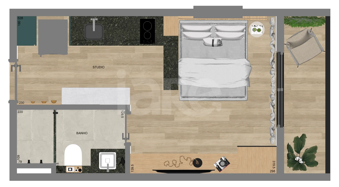 Planta — Studio 21,81 m²