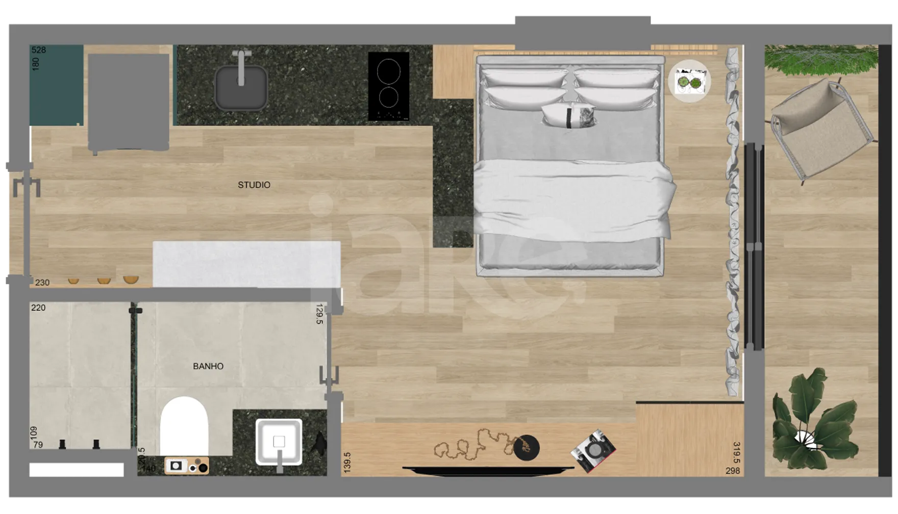 Planta — Studio 21,81 m²