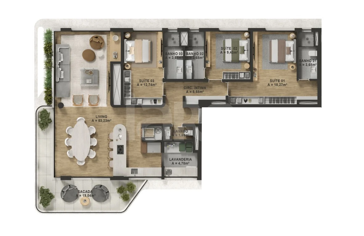 Planta — Apartamento 166,08 m²
