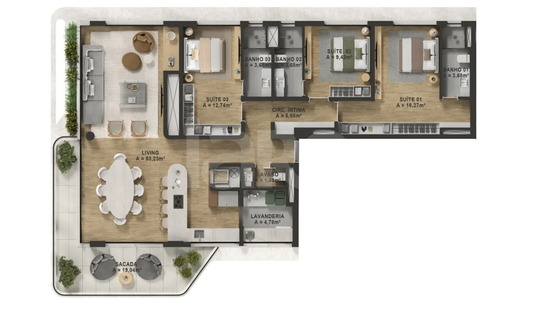 Planta — Apartamento 166,08 m²