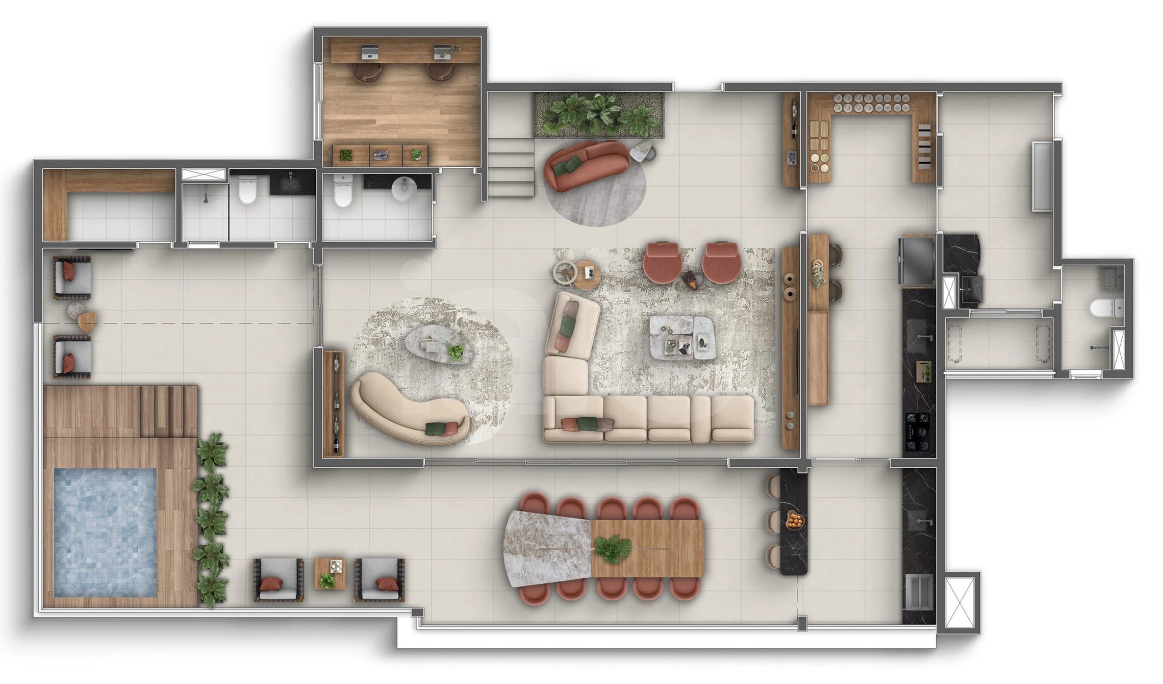 Planta — Cobertura Duplex 357 m² · 1º pavimento