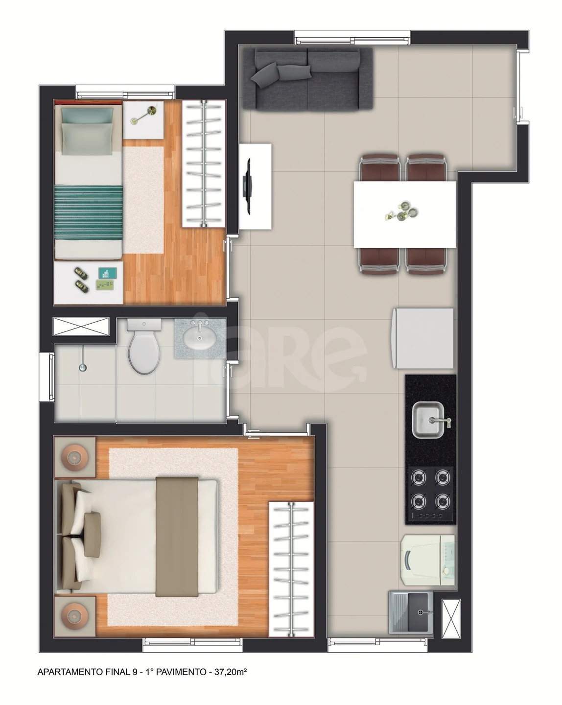 Planta — Apartamento 37,2 m²