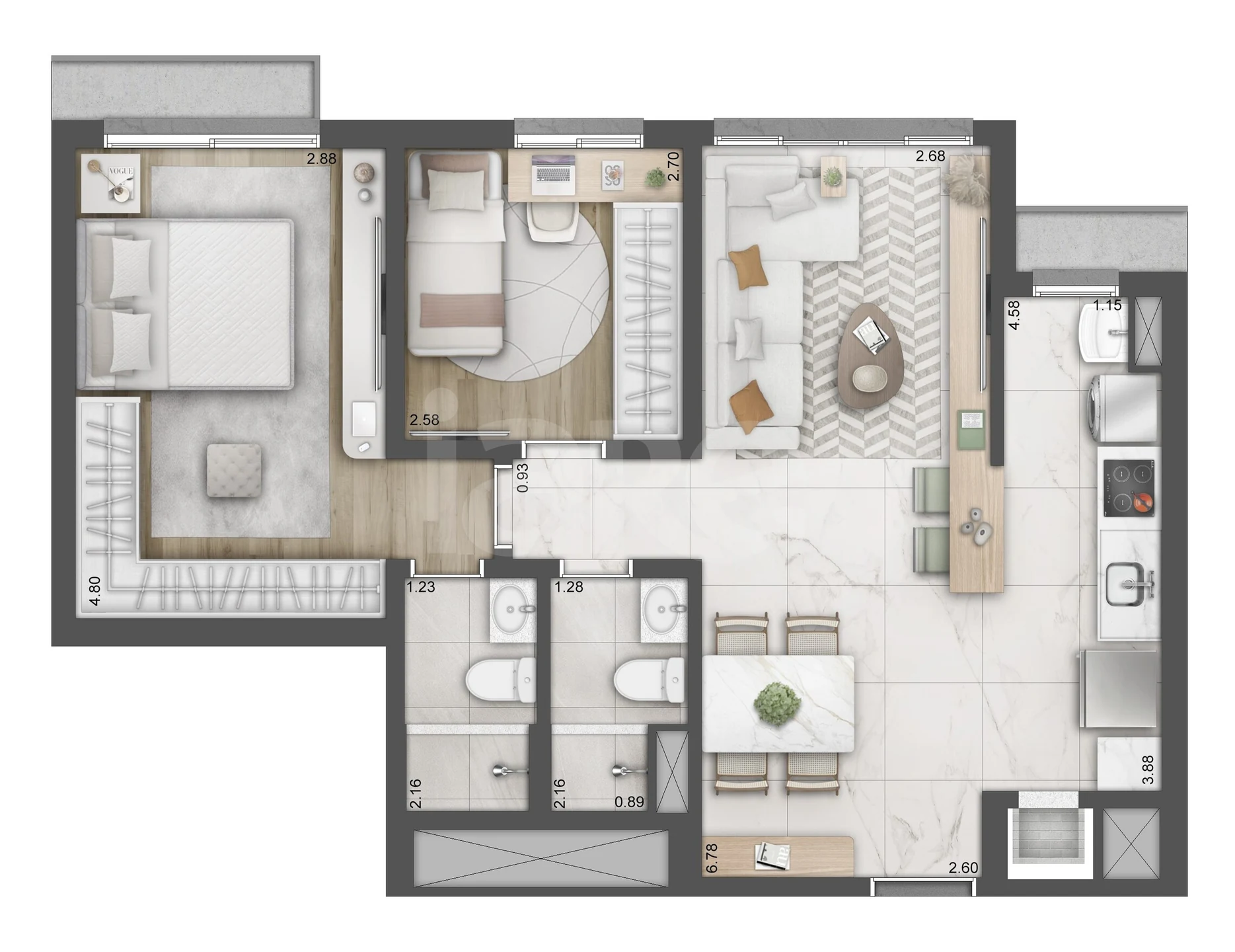 Planta — Apartamento 62,92 m²