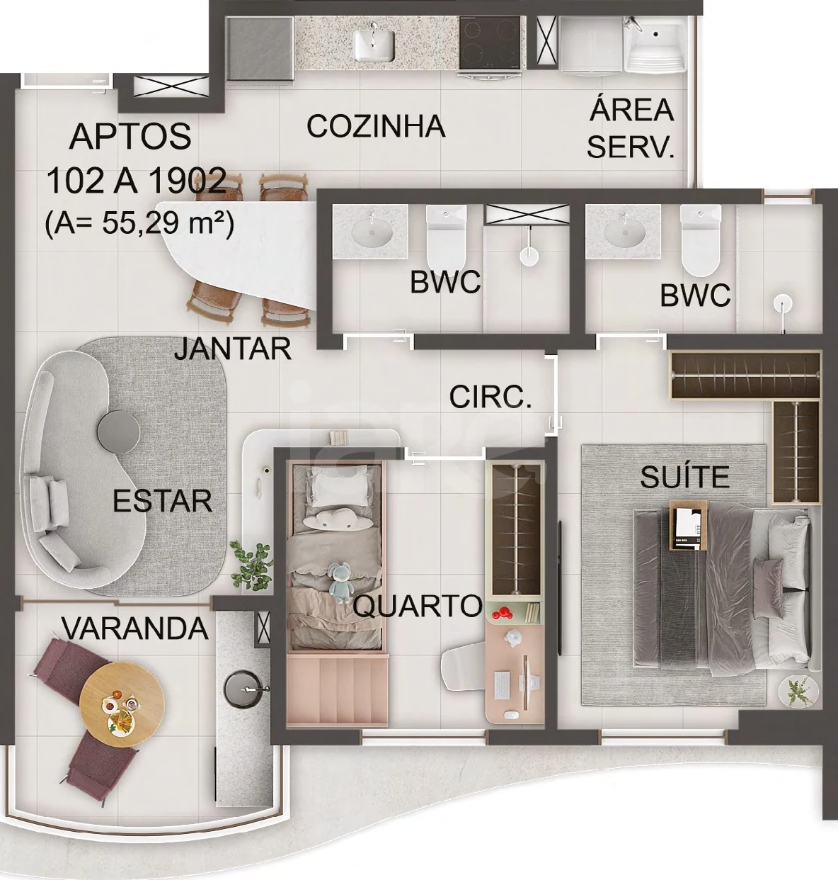 Planta — Apartamento 55,29 m²