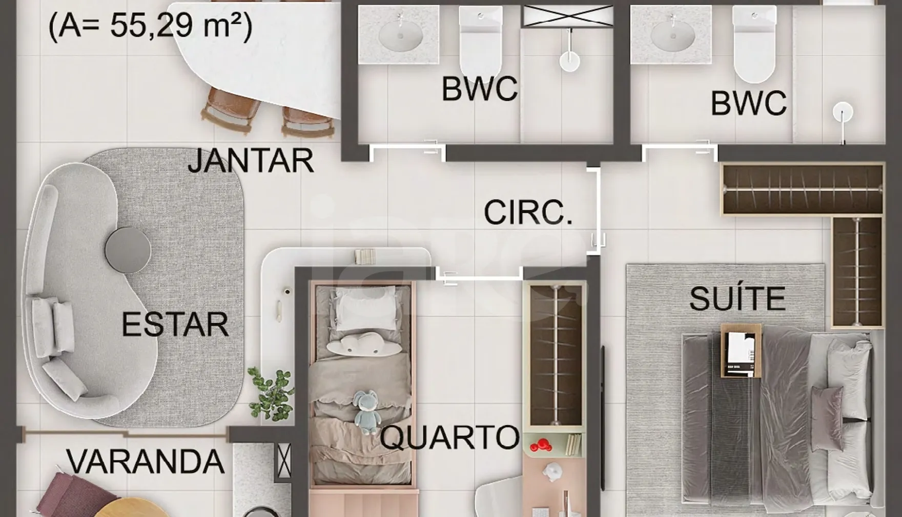 Planta — Apartamento 55,29 m²