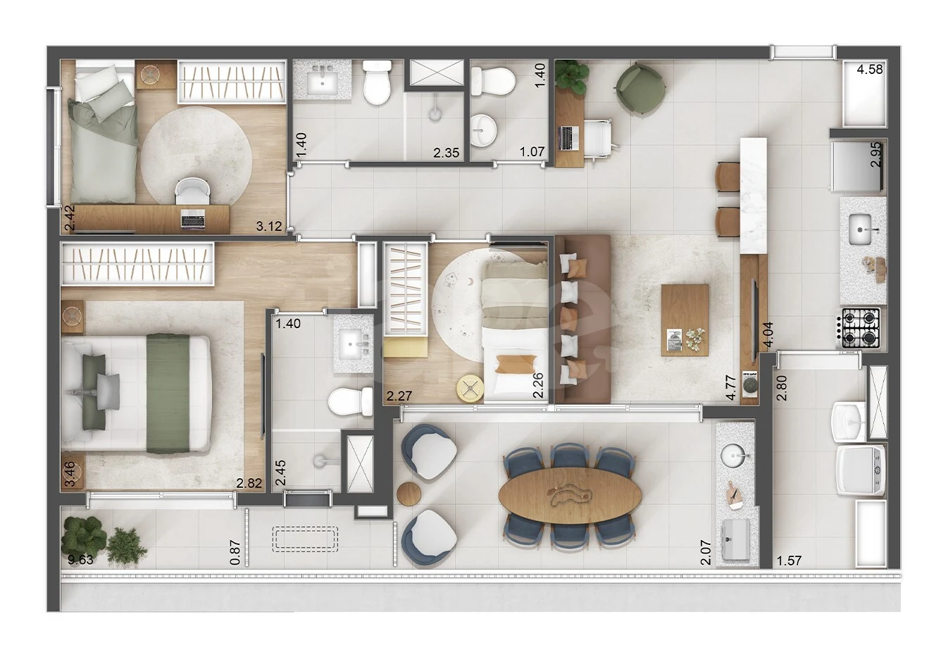 Planta — Apartamento 85,26 m²
