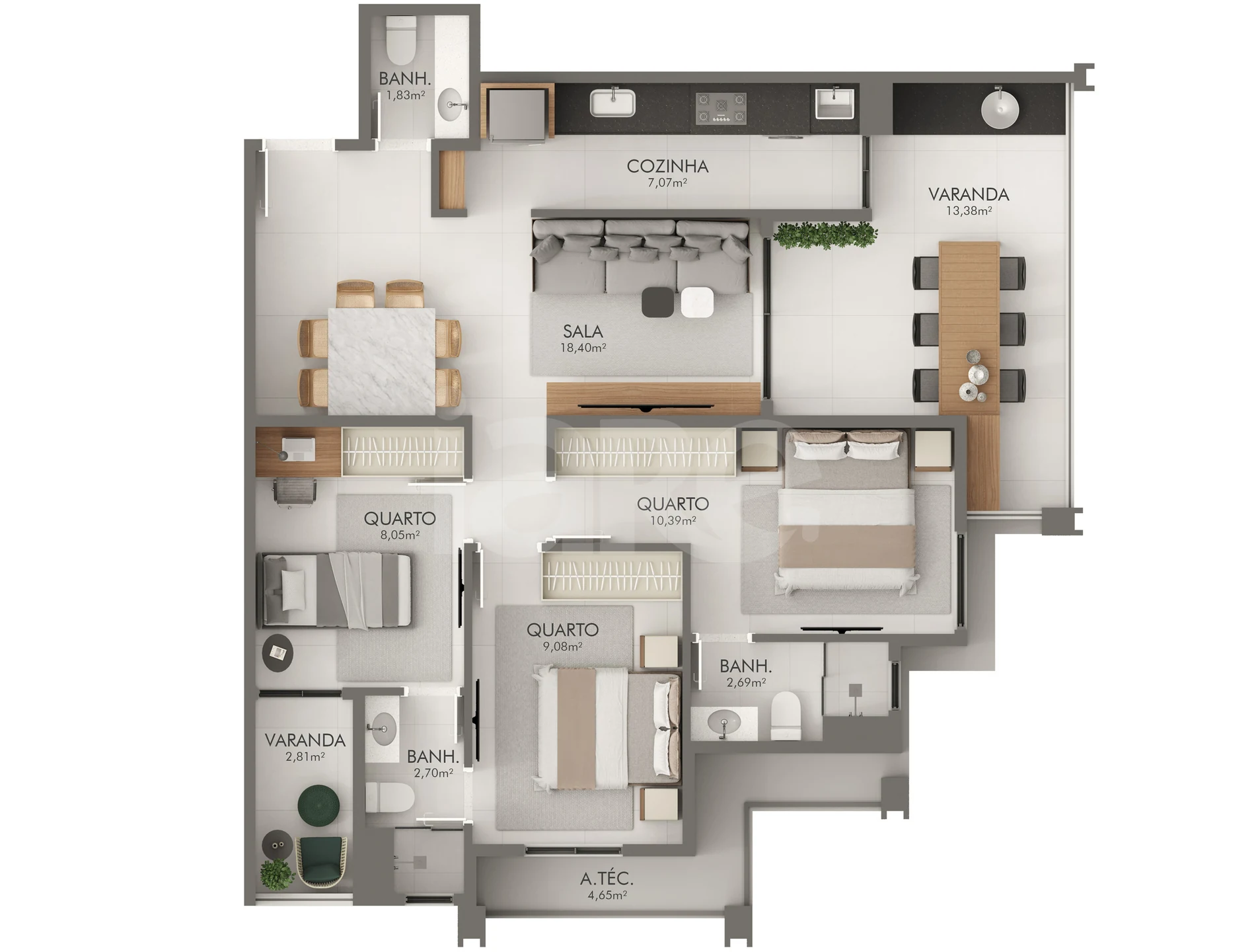 Planta — Apartamento 85,27 m²