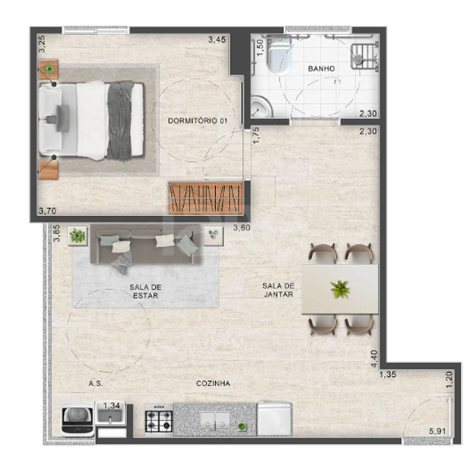 Planta — Apartamento 48,57 m²