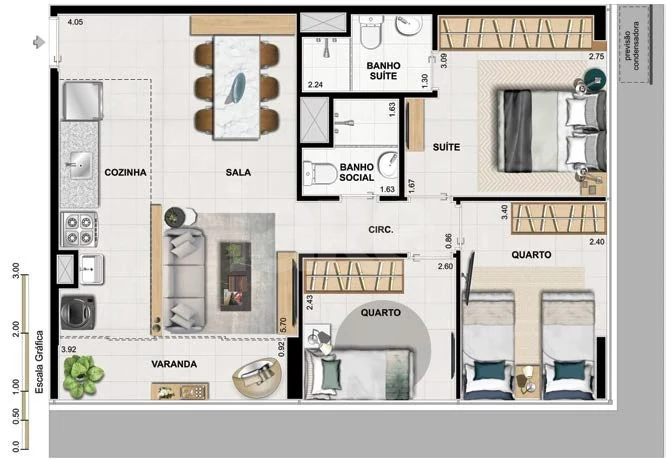 Planta — Apartamento 66,3 m²