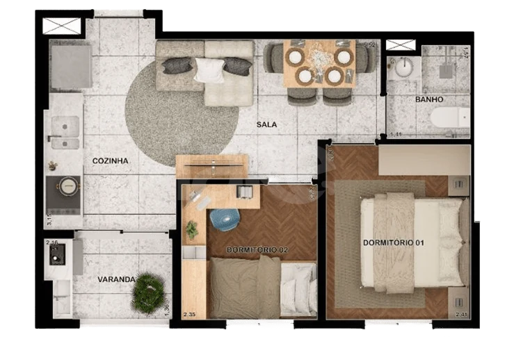 Planta — Apartamento 35,06 m²