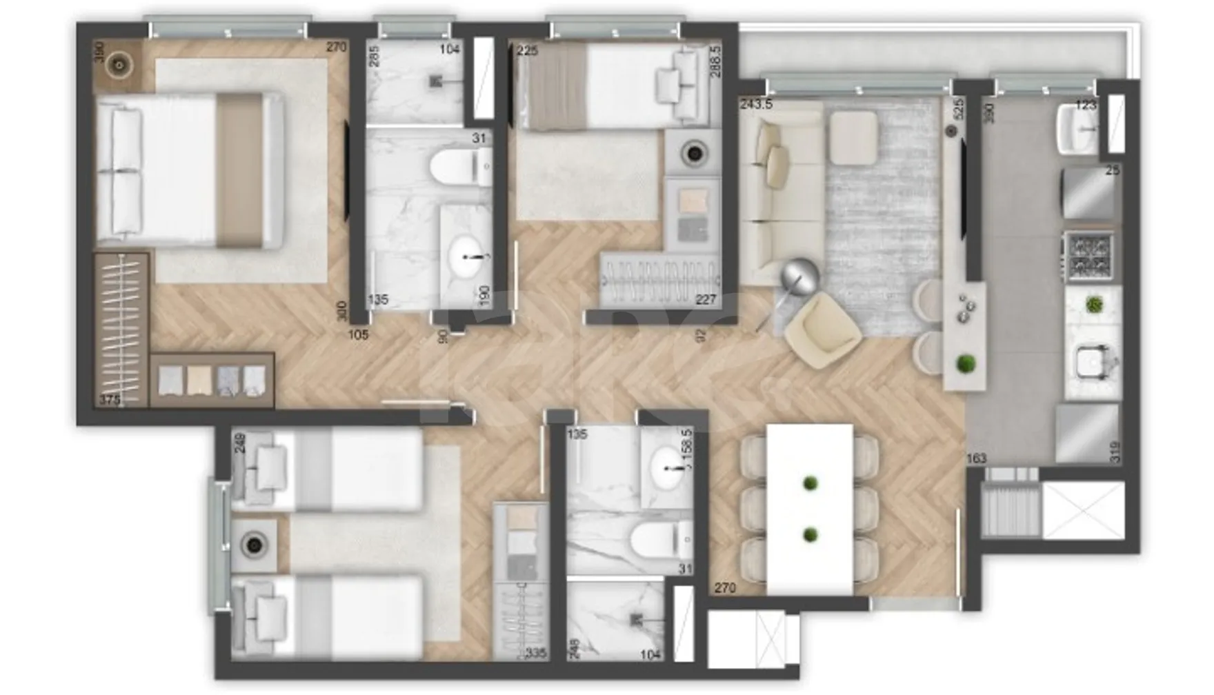 Planta — Apartamento 67,29 m²