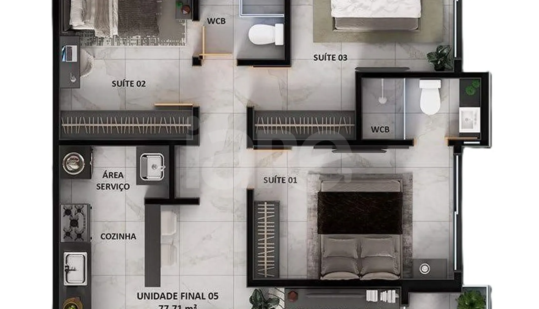 Planta — Apartamento 77,7 m²