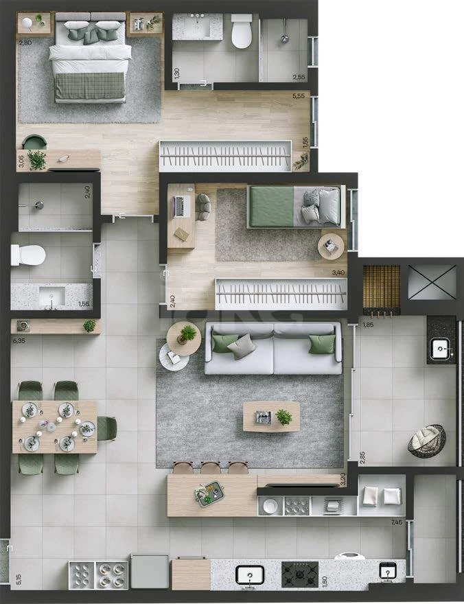 Planta — Apartamento 84,91 m²