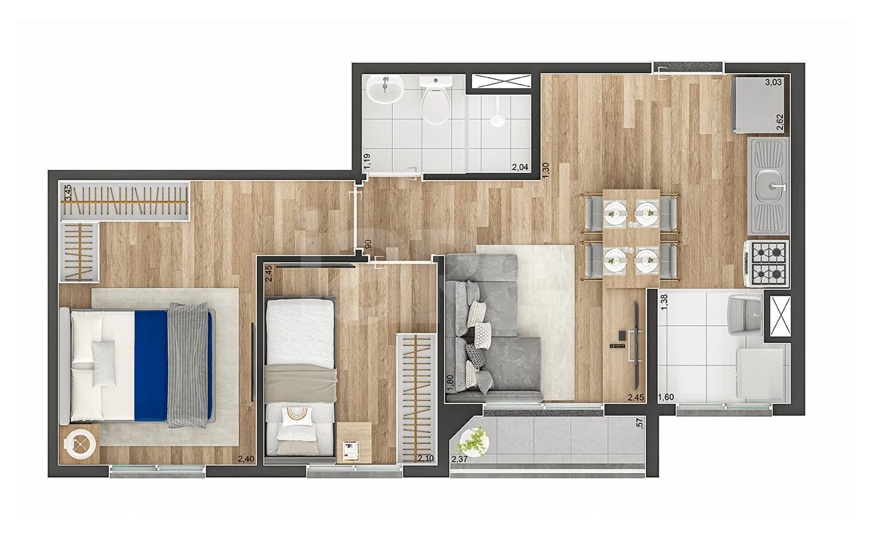 Planta — Apartamento 39,67 m²