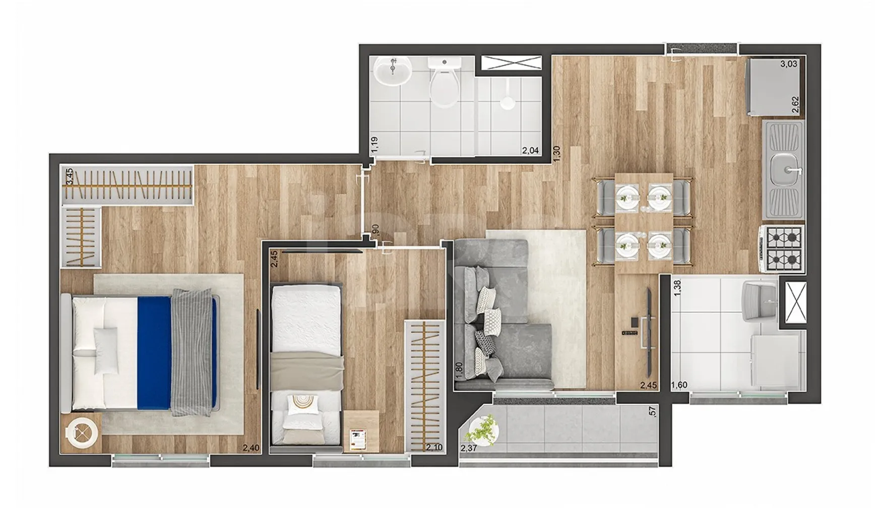 Planta — Apartamento 39,67 m²