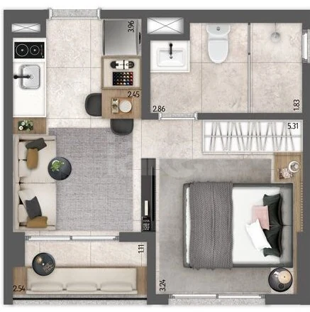 Planta — Studio 26,66 m²