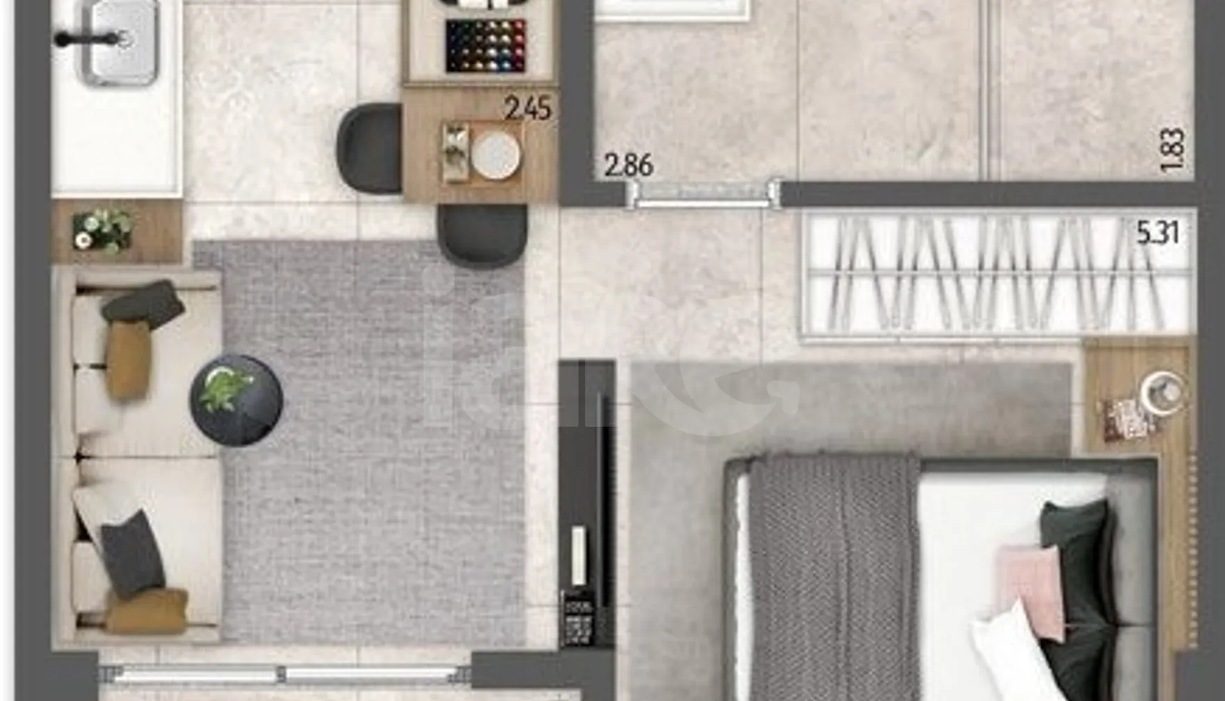 Planta — Studio 26,66 m²