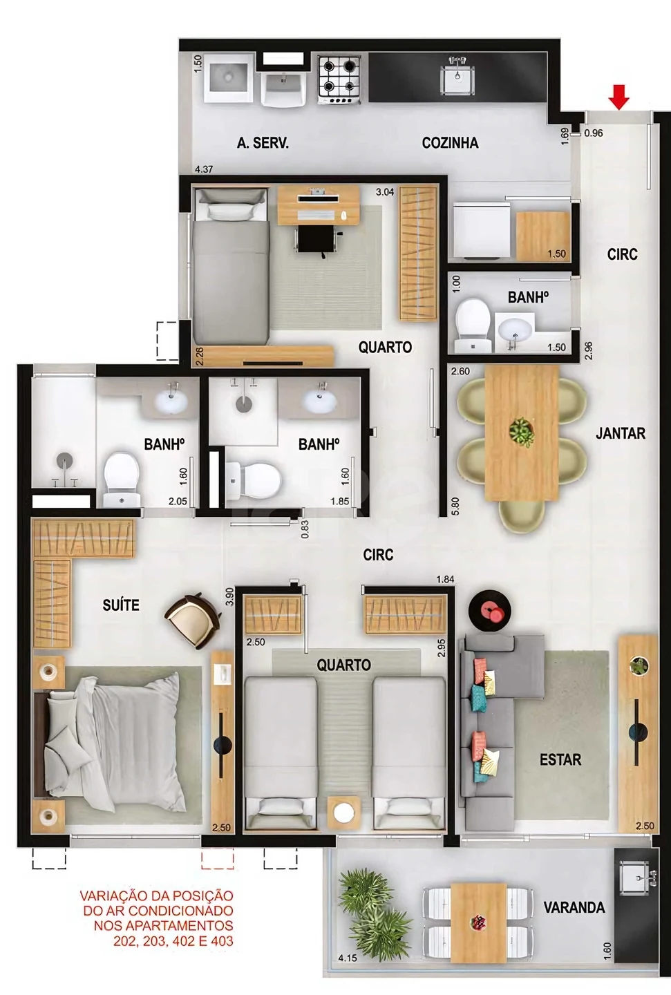 Planta — Apartamento 77,22 m²
