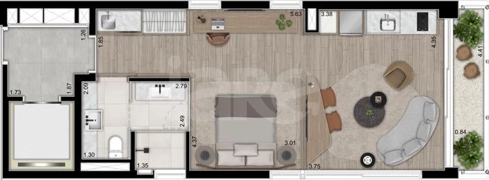Planta — Studio 53,98 m²