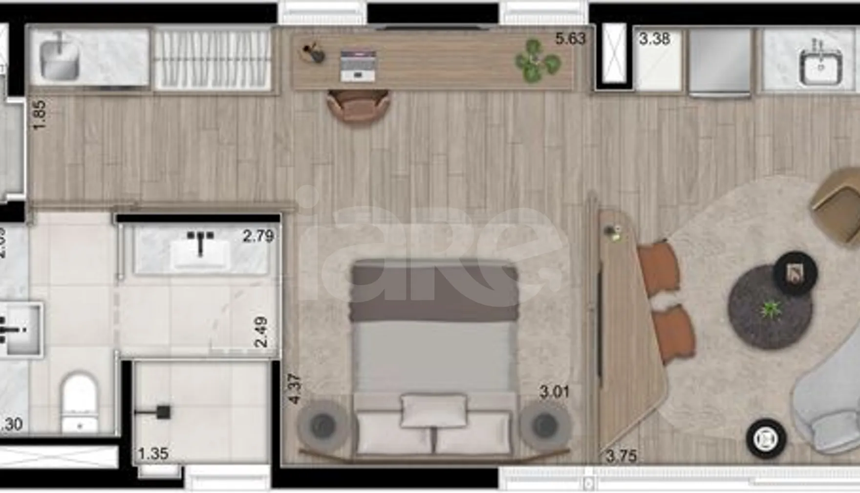 Planta — Studio 53,98 m²