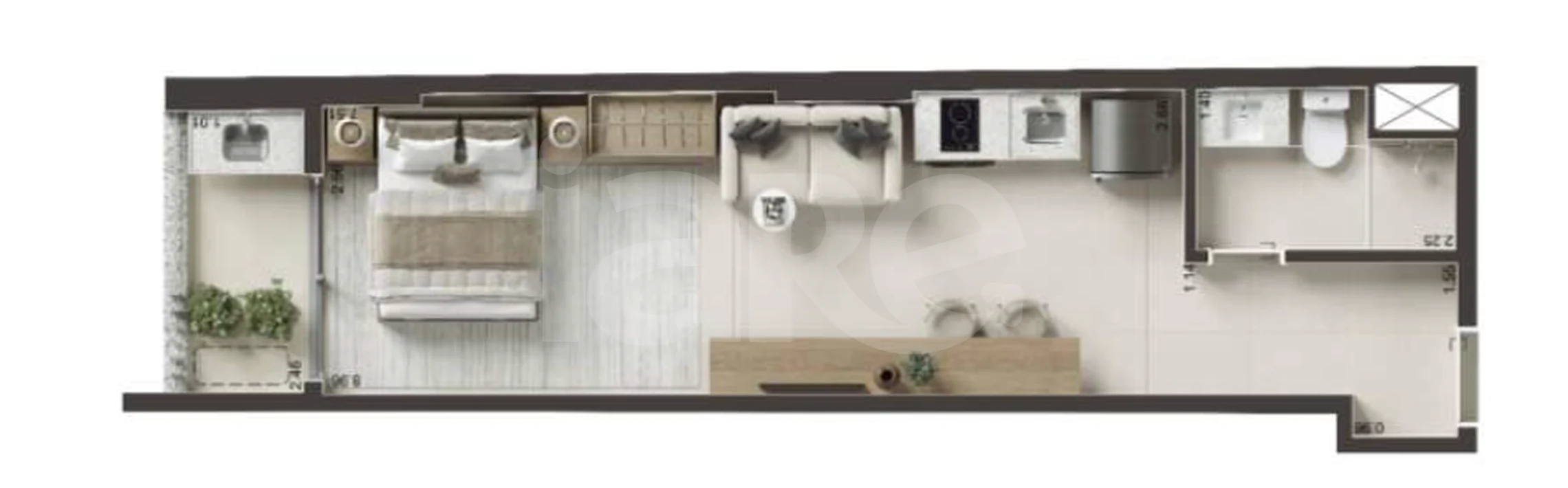 Planta — Studio 34,02 m²