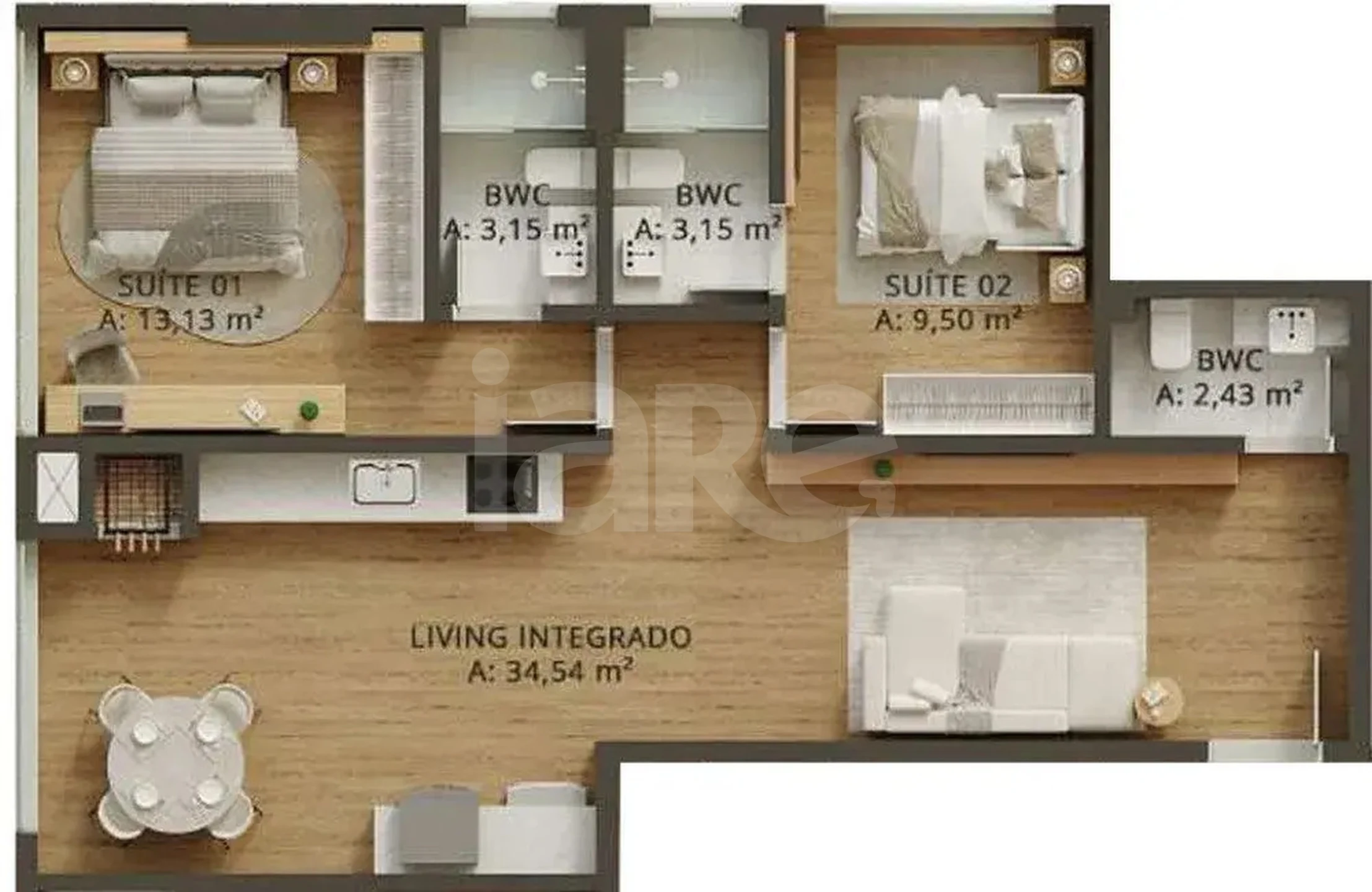 Planta — Apartamento 74,55 m²