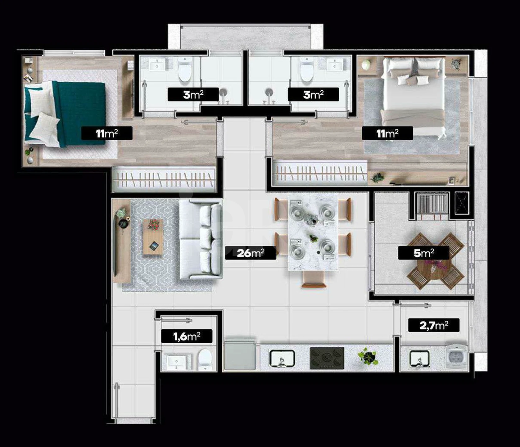 Planta — Apartamento 72 m²