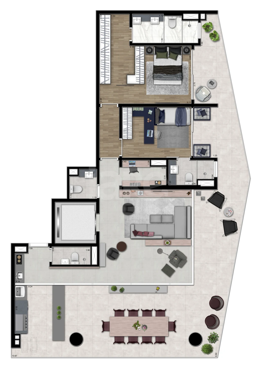 Planta — Apartamento 156,04 m²