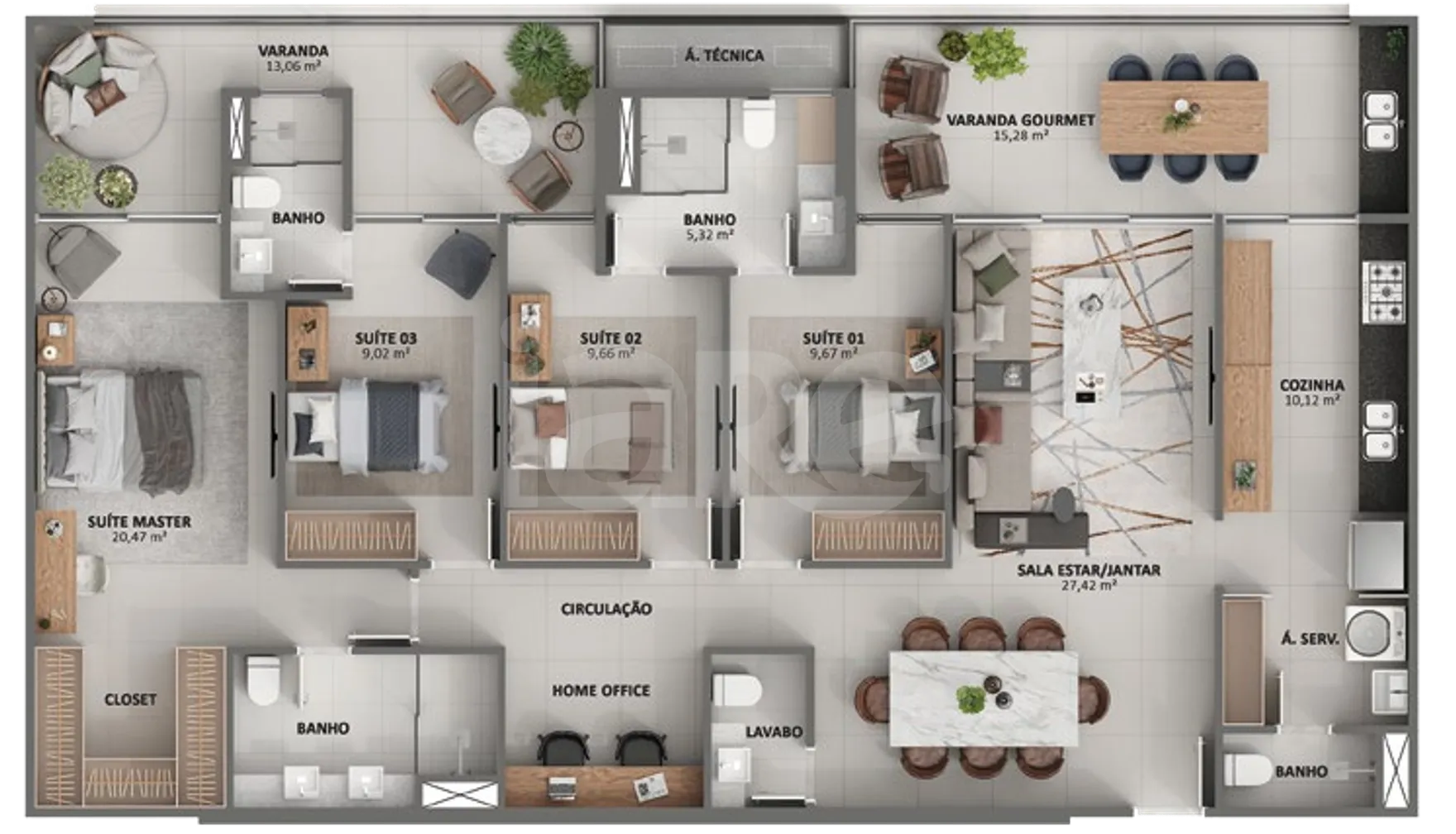 Planta — Apartamento 162,2 m²