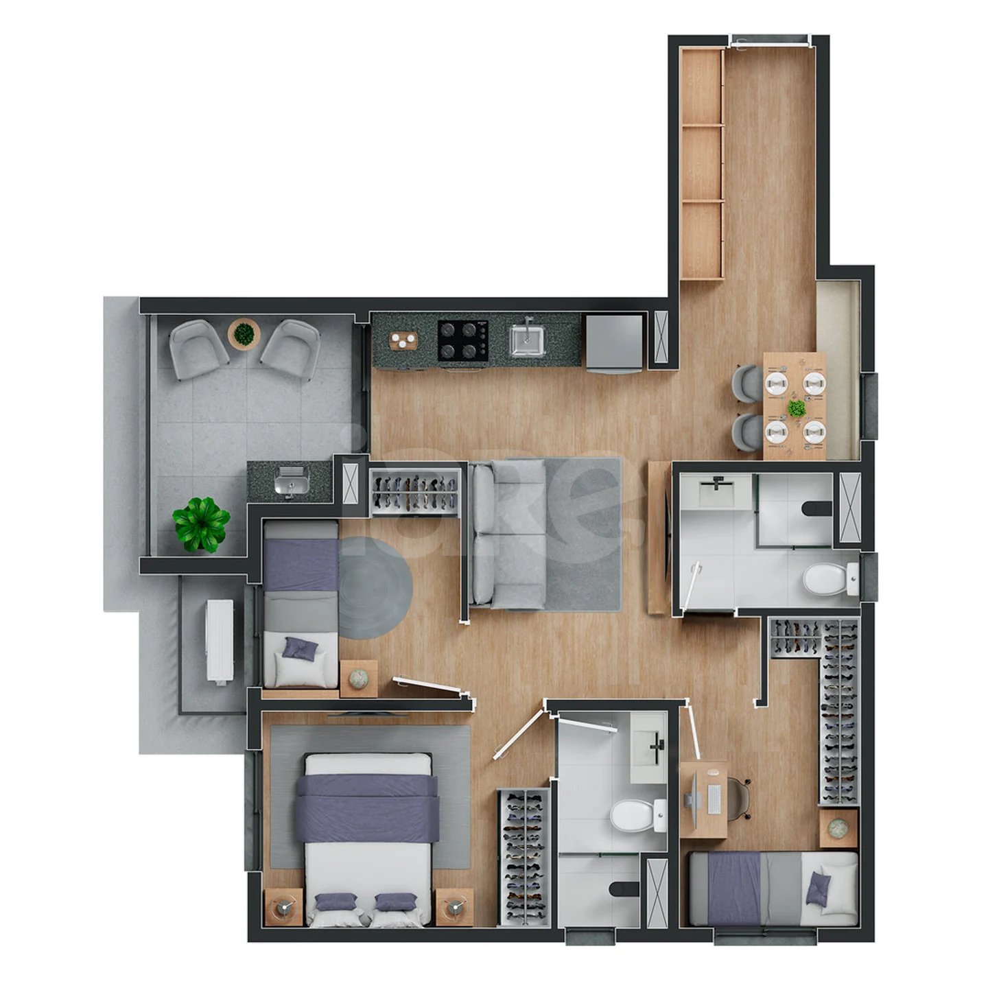 Planta — Apartamento 58,99 m²