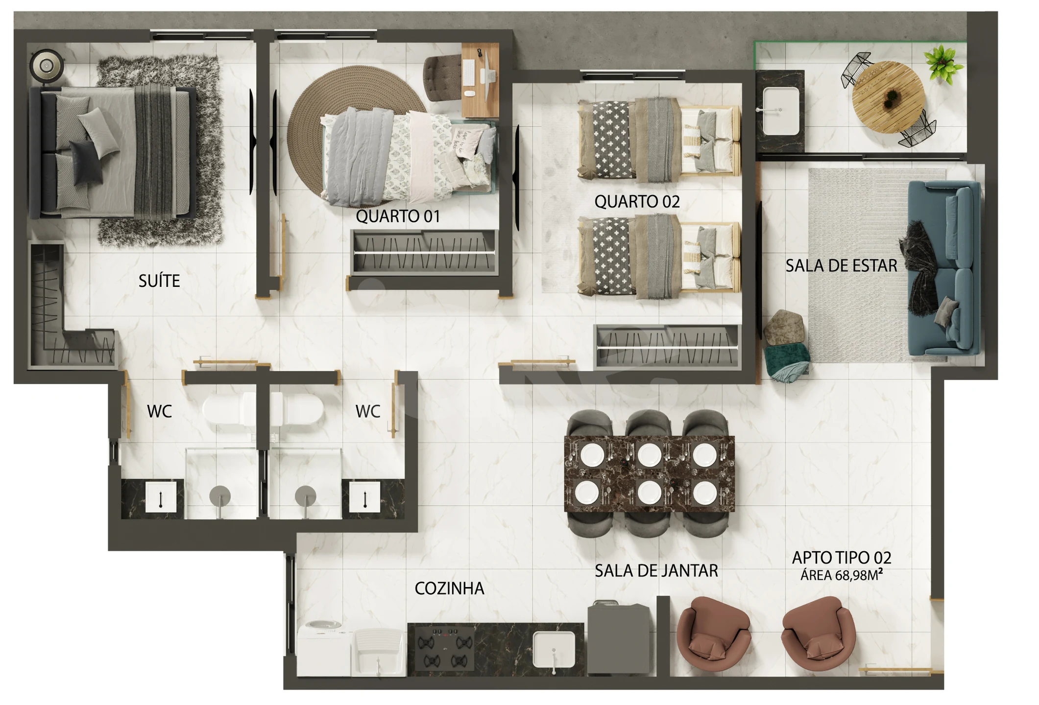 Planta — Apartamento 68,98 m²