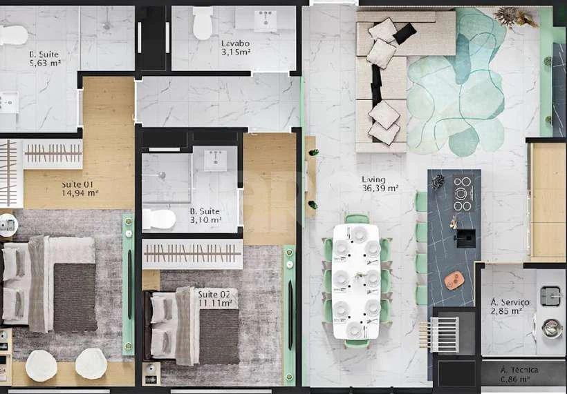Planta — Apartamento 90 m²
