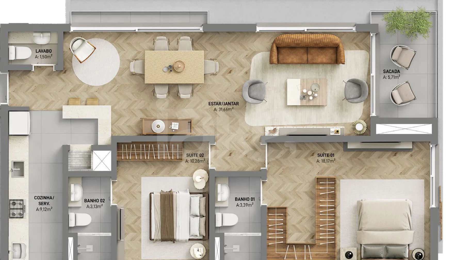 Planta — Apartamento 102,73 m²