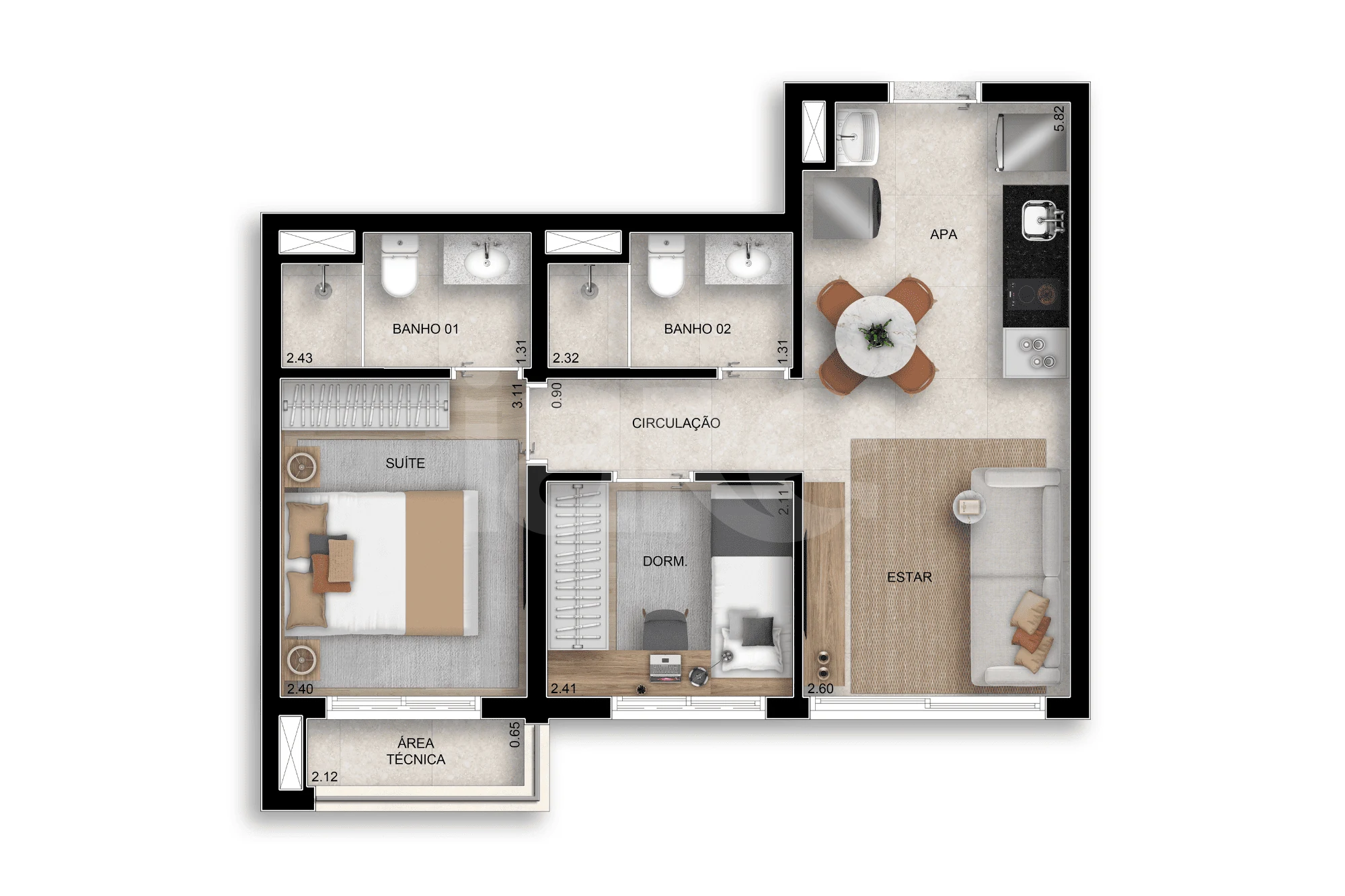 Planta — Apartamento 45 m²